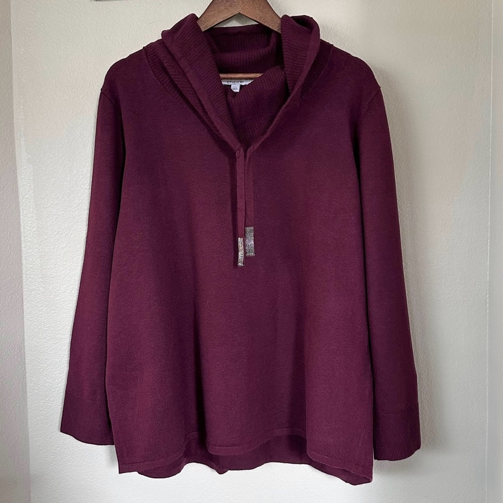 CHICO’S NWT XXL / 4 Cashmere Blend Zenergy Luxe Cowl Neck Sweater • Deep Merlot - Picture 3 of 10